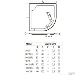 Kwartrond Douchebak Bounty 100 X 90 X 4 Cm Edelweis 6 Kwartrond Douchebak Bounty 100 X 90 X 4 Cm Edelweis -Winkel Voor Badkamerdouchebenodigdheden 100x90 bounty edelweis technische tekening