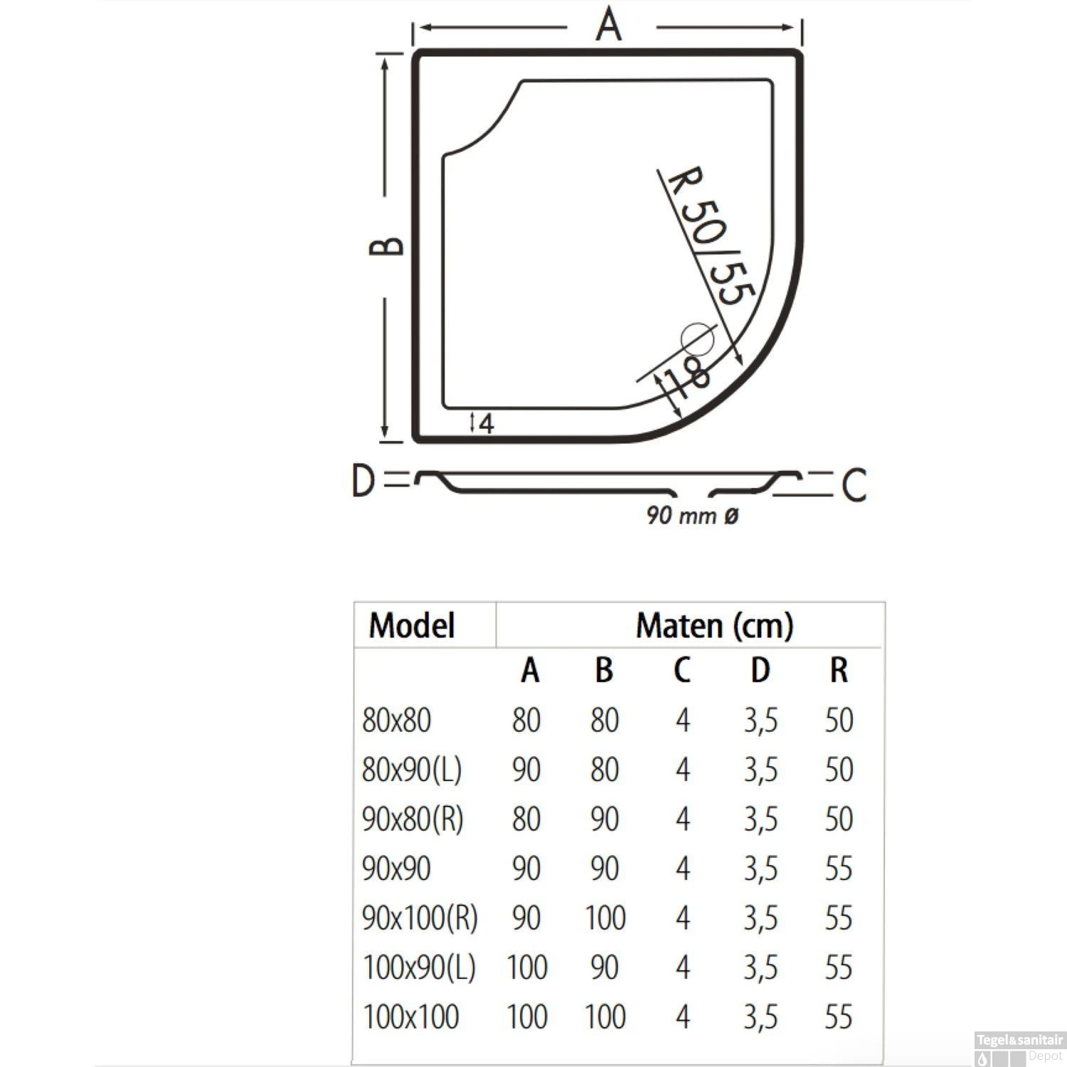 Kwartrond Douchebak Bounty 100 X 90 X 4 Cm Edelweis 3 Kwartrond Douchebak Bounty 100 X 90 X 4 Cm Edelweis - Afbeelding 3