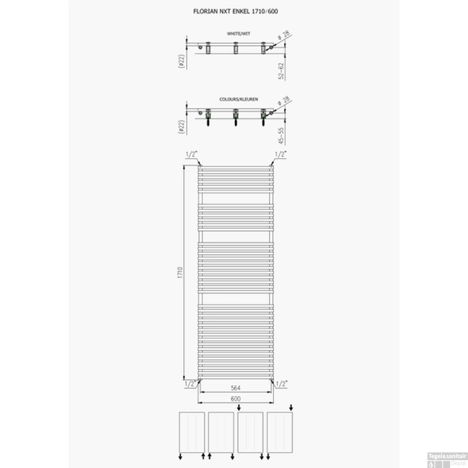 Designradiator Florion Nxt 171 X 60 Cm 1046 Watt Mat Zwart - Afbeelding 2