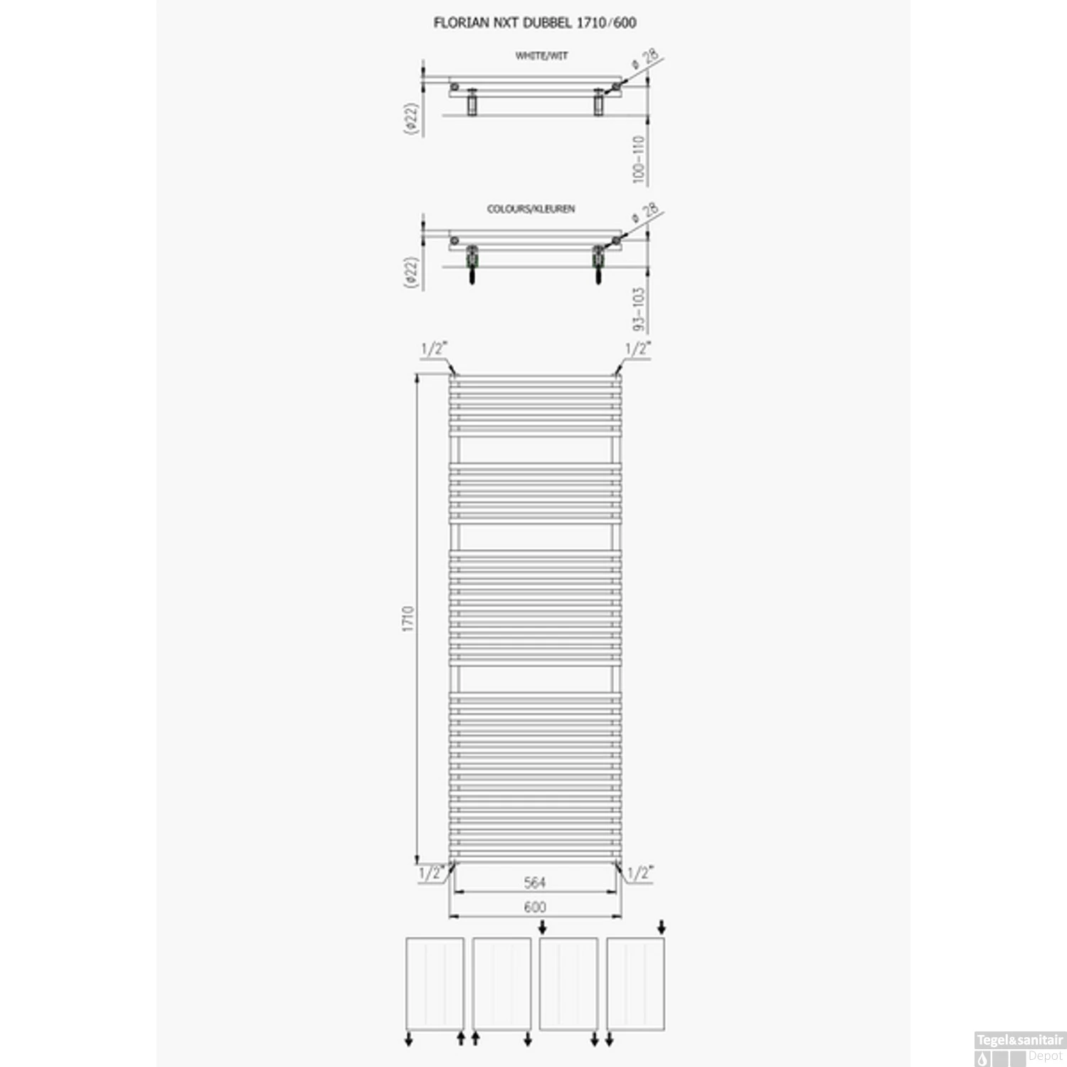 Designradiator Florion Nxt Dubbel 171 X 60 Cm 1366 Watt Mat Zwart - Afbeelding 2