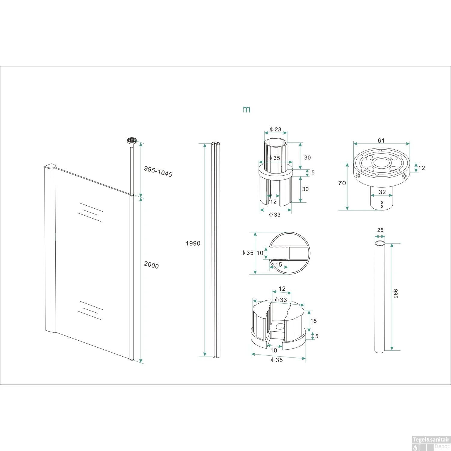 Verticale Stabilisatiestang Met Plafond Bevestiging BWS Voor 10 Mm Wand Mat Zwart 4 Verticale Stabilisatiestang Met Plafond Bevestiging BWS Voor 10 Mm Wand Mat Zwart - Afbeelding 4