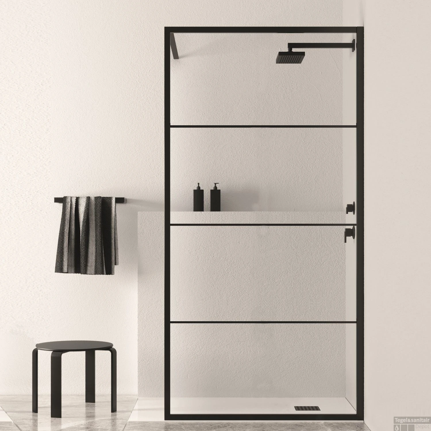 BWS Inloopdouche Frame 45x200 Cm 8mm NANO Glas Mat Zwart Raster 2 BWS Inloopdouche Frame 45x200 Cm 8mm NANO Glas Mat Zwart Raster - Afbeelding 2