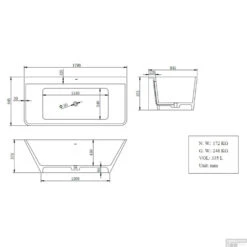 Half Vrijstaand Bad Wiesbaden Solid Surface 179x84.5x57.5 Cm -Winkel Voor Badkamerdouchebenodigdheden 36.4005 1