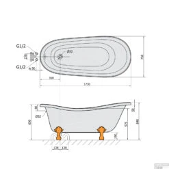 Vrijstaand Bad Sapho Retro 173x75x84 Cm Wit Met Leeuwenpoten Chroom -Winkel Voor Badkamerdouchebenodigdheden 36622 vrijstaand bad sapho retro 173x75x84 cm wit met leeuwenpoten chroom 6