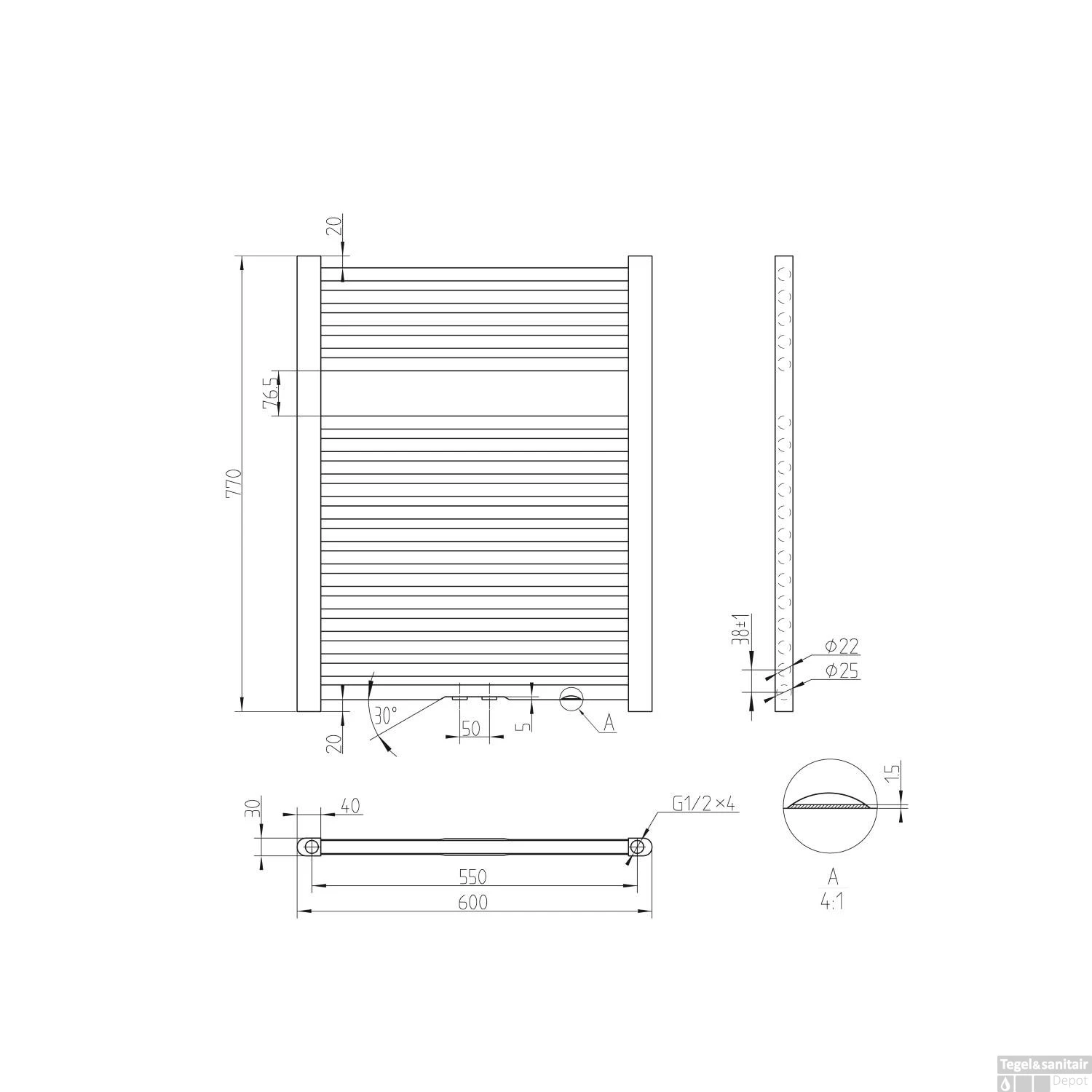 Handdoekradiator Best Design Zero Recht 77x60 Cm Zwart 2 Handdoekradiator Best Design Zero Recht 77x60 Cm Zwart - Afbeelding 2