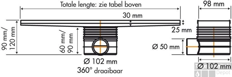 Easydrain Tegeldrain Tegel Afv.goot 9,8x110cm.m/sifon(tgl.roosterd.12mm Rvs 3 Easydrain Tegeldrain Tegel Afv.goot 9,8x110cm.m/sifon(tgl.roosterd.12mm Rvs - Afbeelding 3