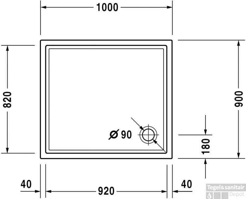 Duravit Starck Slimline Douchebak 100 X 90 X 4 Cm. Wit 2 Duravit Starck Slimline Douchebak 100 X 90 X 4 Cm. Wit - Afbeelding 2