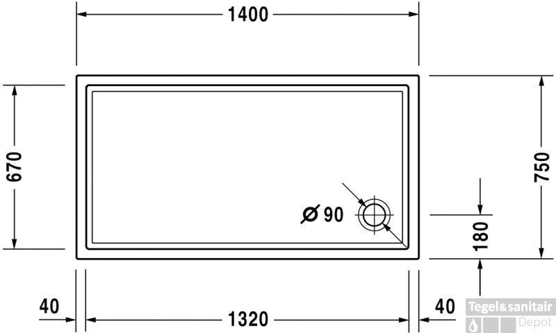 Duravit Starck Slimline Douchebak 140 X 75 X 4 Cm. Antislip Wit 2 Duravit Starck Slimline Douchebak 140 X 75 X 4 Cm. Antislip Wit - Afbeelding 2
