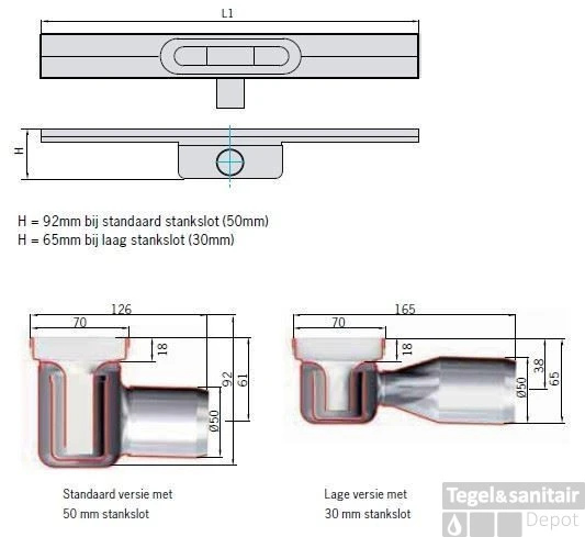 Aco Showerdrain C Douchegoot 88,5x7 H=9,2 Ss=50mm. Zonder Flens Rvs 2 Aco Showerdrain C Douchegoot 88,5x7 H=9,2 Ss=50mm. Zonder Flens Rvs - Afbeelding 2