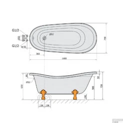 Vrijstaand Bad Sapho Retro 169x75x72 Cm Wit / Zwart Met Leeuwenpoten -Winkel Voor Badkamerdouchebenodigdheden 72968 vrijstaand bad sapho retro 169x75x72 cm wit zwart met leeuwenpoten 5