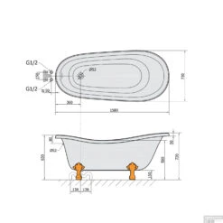 Vrijstaand Bad Sapho Retro 158x73x72 Cm Wit / Zwart Met Leeuwenpoten -Winkel Voor Badkamerdouchebenodigdheden 72971 vrijstaand bad sapho retro 158x73x72 cm wit zwart met leeuwenpoten 5