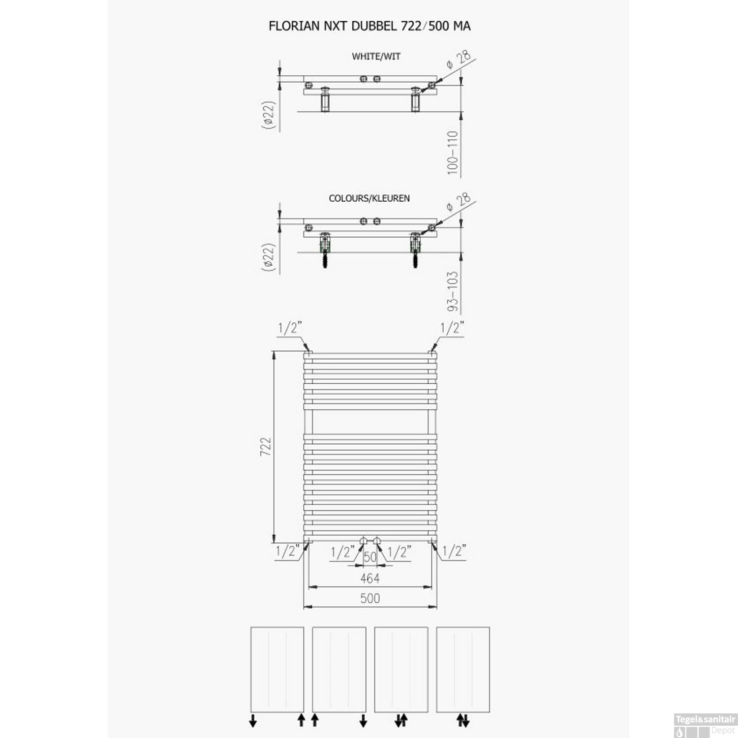 Designradiator Florion Nxt Dubbel 72,2 X 50 Cm 505 Watt Met Middenaansluiting Wit Structuur 2 Designradiator Florion Nxt Dubbel 72,2 X 50 Cm 505 Watt Met Middenaansluiting Wit Structuur - Afbeelding 2