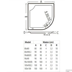 Kwartrond Douchebak Bounty 80 X 90 X 4 Cm Cement -Winkel Voor Badkamerdouchebenodigdheden 80x90 bounty cement technische tekening