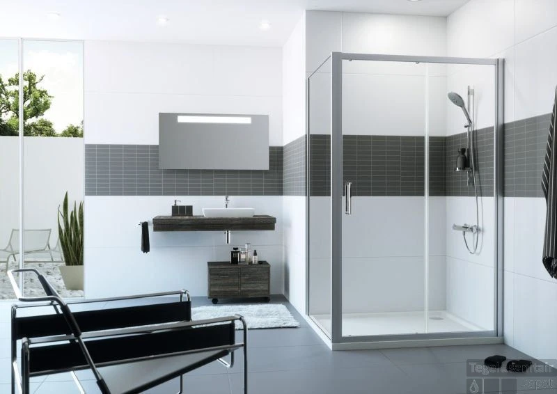 Huppe Classics 2 Schuifdeur 120 X 190 Cm. Met Segment Zilver Glans-helder Glas 2 Huppe Classics 2 Schuifdeur 120 X 190 Cm. Met Segment Zilver Glans-helder Glas - Afbeelding 2