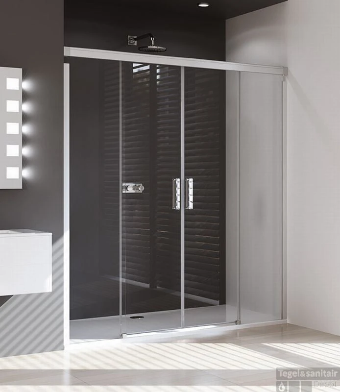 Huppe Design Pure Gtn 2-dlg. Schuifdeur 160x190cm.met Vast Segment Matzilver-helder Glas 2 Huppe Design Pure Gtn 2-dlg. Schuifdeur 160x190cm.met Vast Segment Matzilver-helder Glas - Afbeelding 2