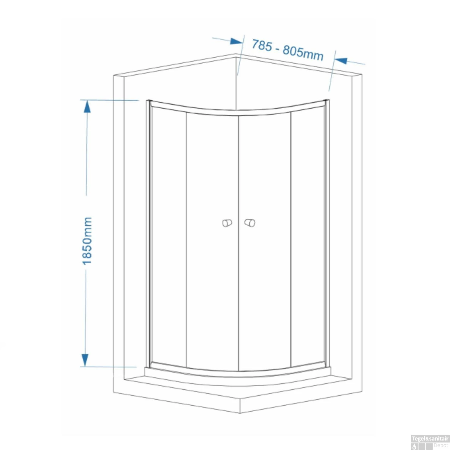 AKTIE Douchecabine Boss & Wessing Kwartrond 2 Schuifdeuren 80x80 Cm 4 Mm - Afbeelding 2