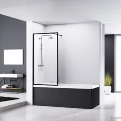 Badwand Van Rijn ST04 Helder Glas 8 Mm Aluminium Zwart Profiel 80x160 Cm