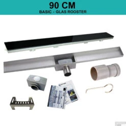 RVS Douchegoot BASIC Met Uitneembaar Sifon 90x7cm 6,7cm Diep GLAS ROOSTER