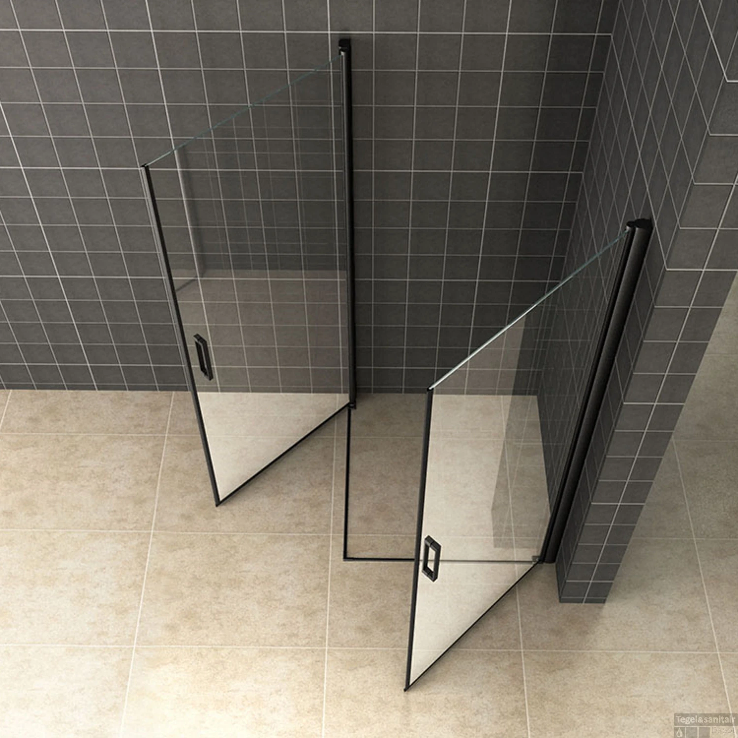 Douchecabine Boss & Wessing Uni 2 Draaideuren 90x90 Cm Nano Helder Glas 8 Mm Mat Zwart - Afbeelding 2