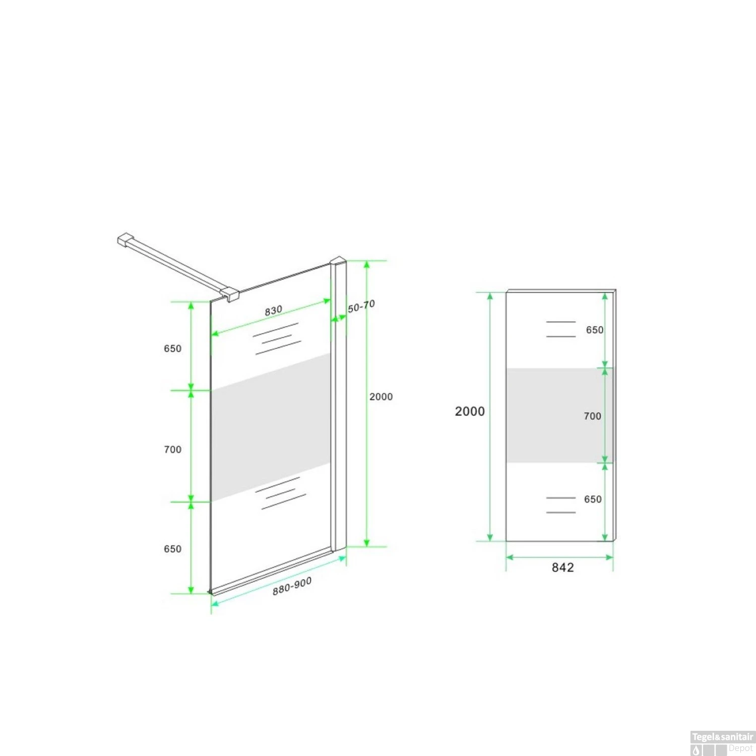 BWS Douchewand Reno Met Middenband 90x200 Cm 10 Mm NANO Coating - Afbeelding 4