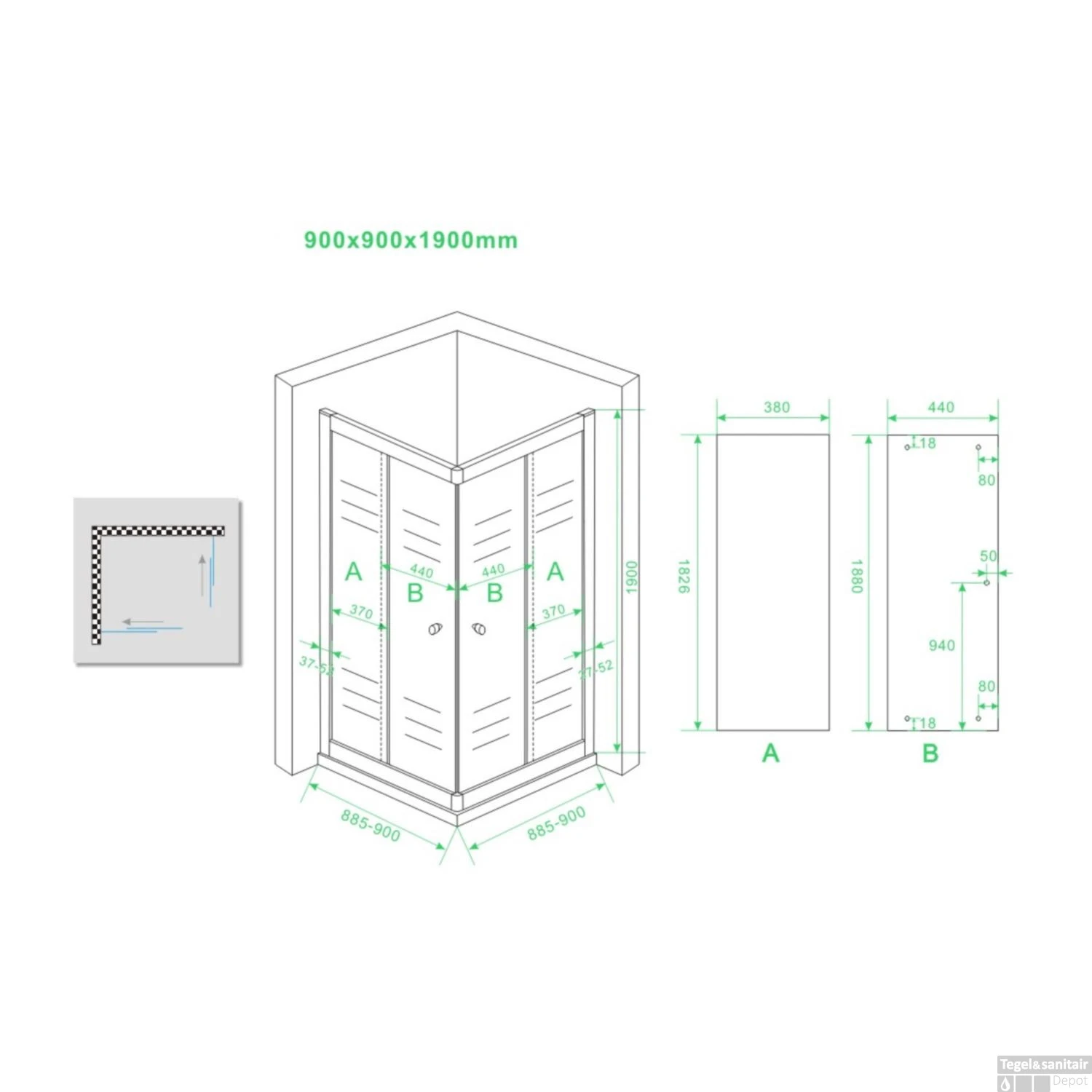 BWS Eco Hoekinstap Douchecabine 90x90x190 Cm 5mm Helder Glas 2 BWS Eco Hoekinstap Douchecabine 90x90x190 Cm 5mm Helder Glas - Afbeelding 2