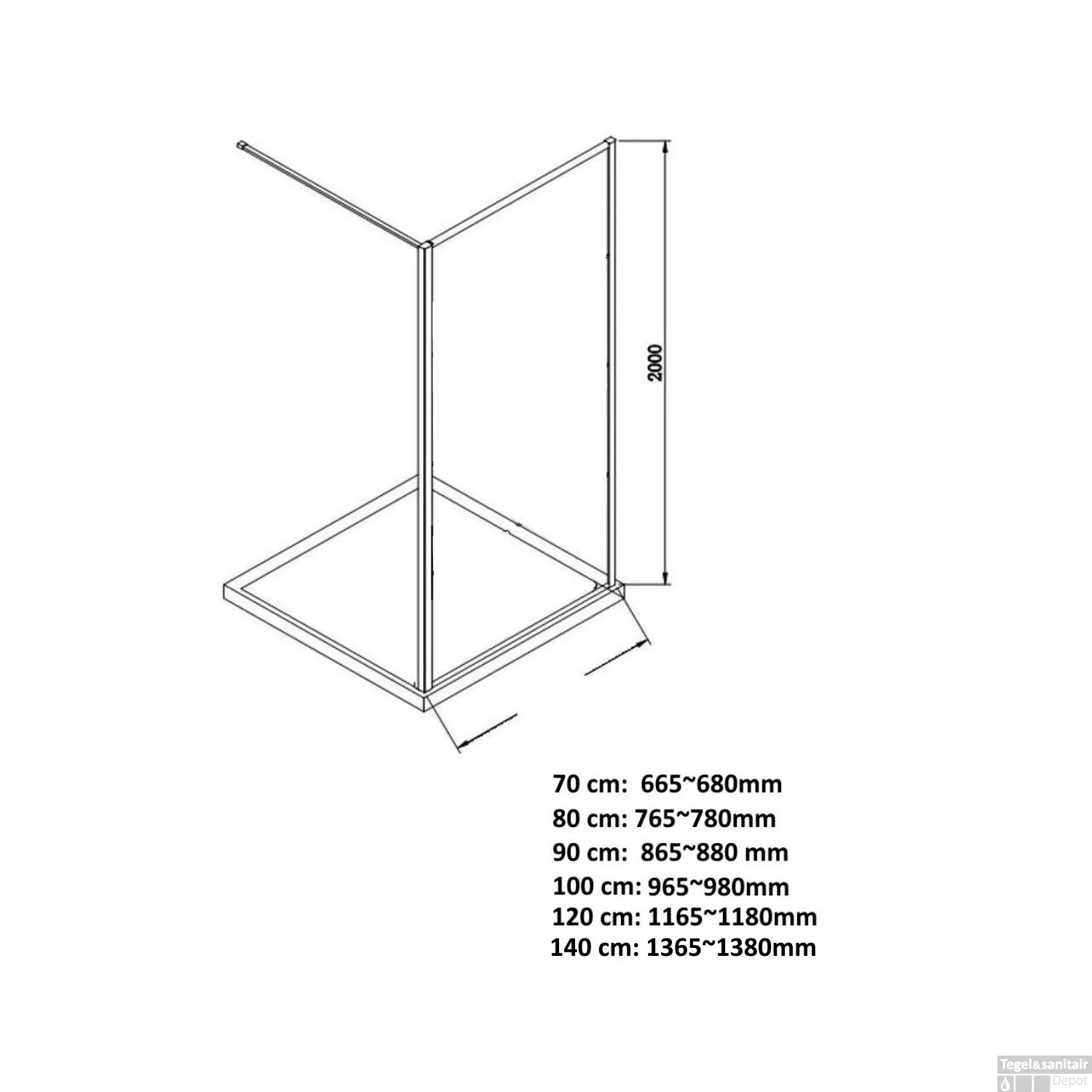 BWS Inloopdouche Pro Line Rookglas 140x200 Cm 8mm Nano Coating RVS Profiel En Stang - Afbeelding 4