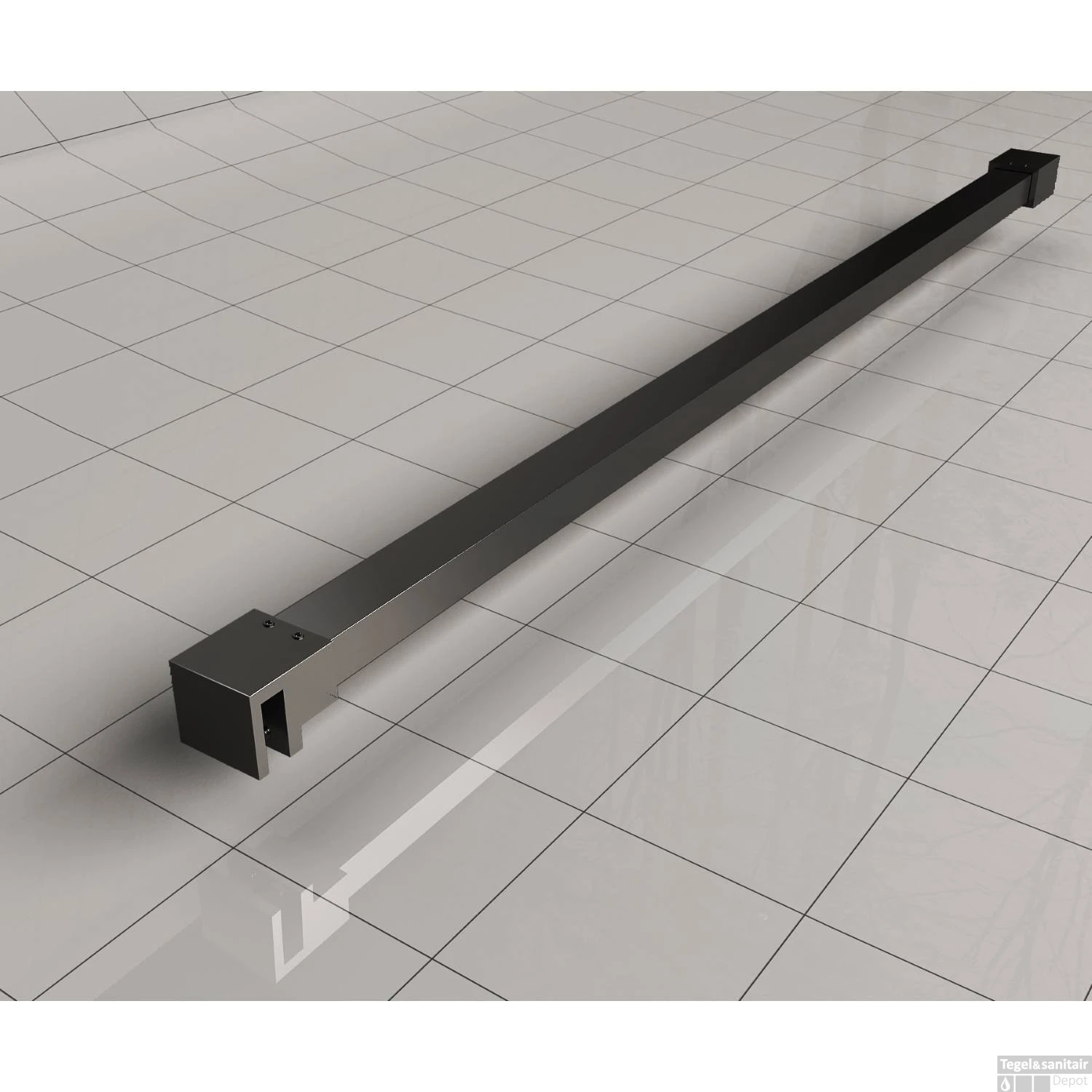 BWS Inloopdouche Pro Line Rookglas 140x200 8mm Nano Coating Mat Zwart Profiel En Stang - Afbeelding 2