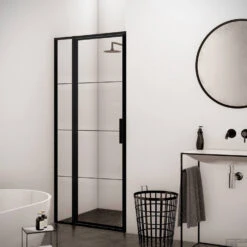 BWS Nisdeur Frame Met Vast Paneel 120x200 Cm 8 Mm NANO Glas Mat Zwart Raster