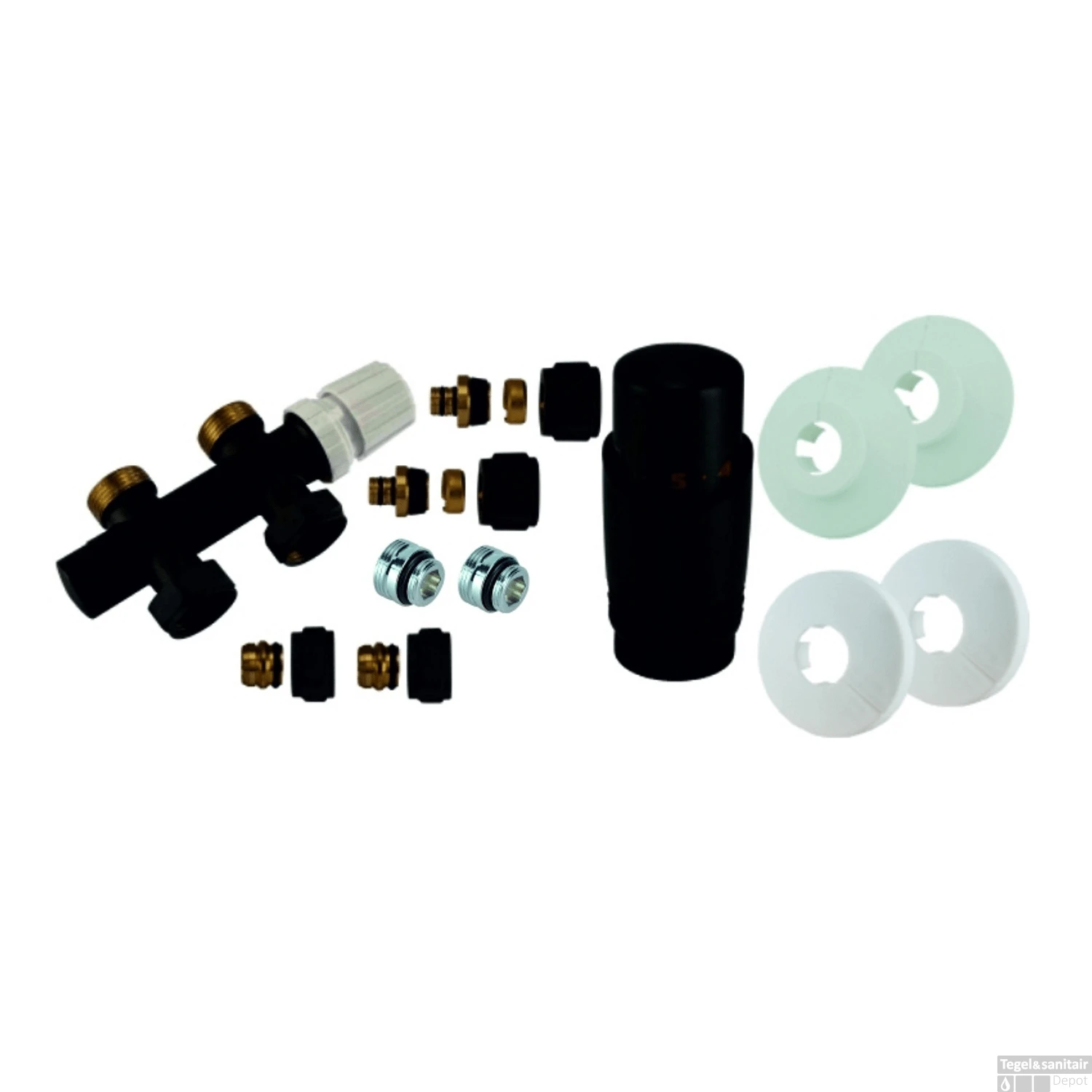 BWS Radiator Onderblok Recht Mat Zwart (Voor Midden Aansluiting) 2 BWS Radiator Onderblok Recht Mat Zwart (Voor Midden Aansluiting) - Afbeelding 2