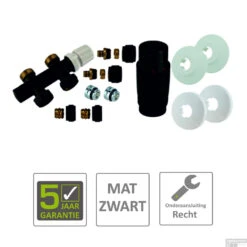 BWS Radiator Onderblok Recht Mat Zwart (Voor Midden Aansluiting)