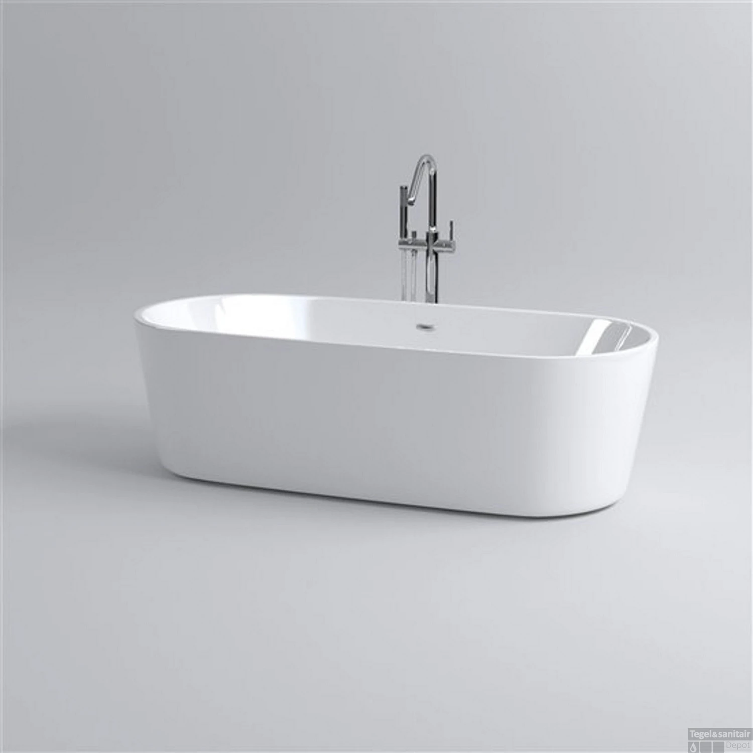 Clou InBe Vrijstaand Ligbad Ovaal 178x80x56 Cm Met Overloop Acryl Wit