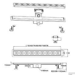 Douchegoot Boss & Wessing Colorato Compleet 70cm Geborsteld Goud -Winkel Voor Badkamerdouchebenodigdheden colorato douchegoten technische tekening 2