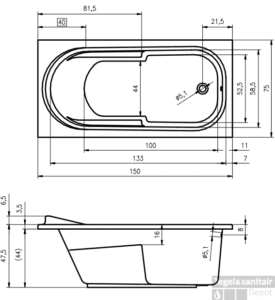 Riho Colombia 150 X 75 Wit 2 Riho Colombia 150 X 75 Wit - Afbeelding 2
