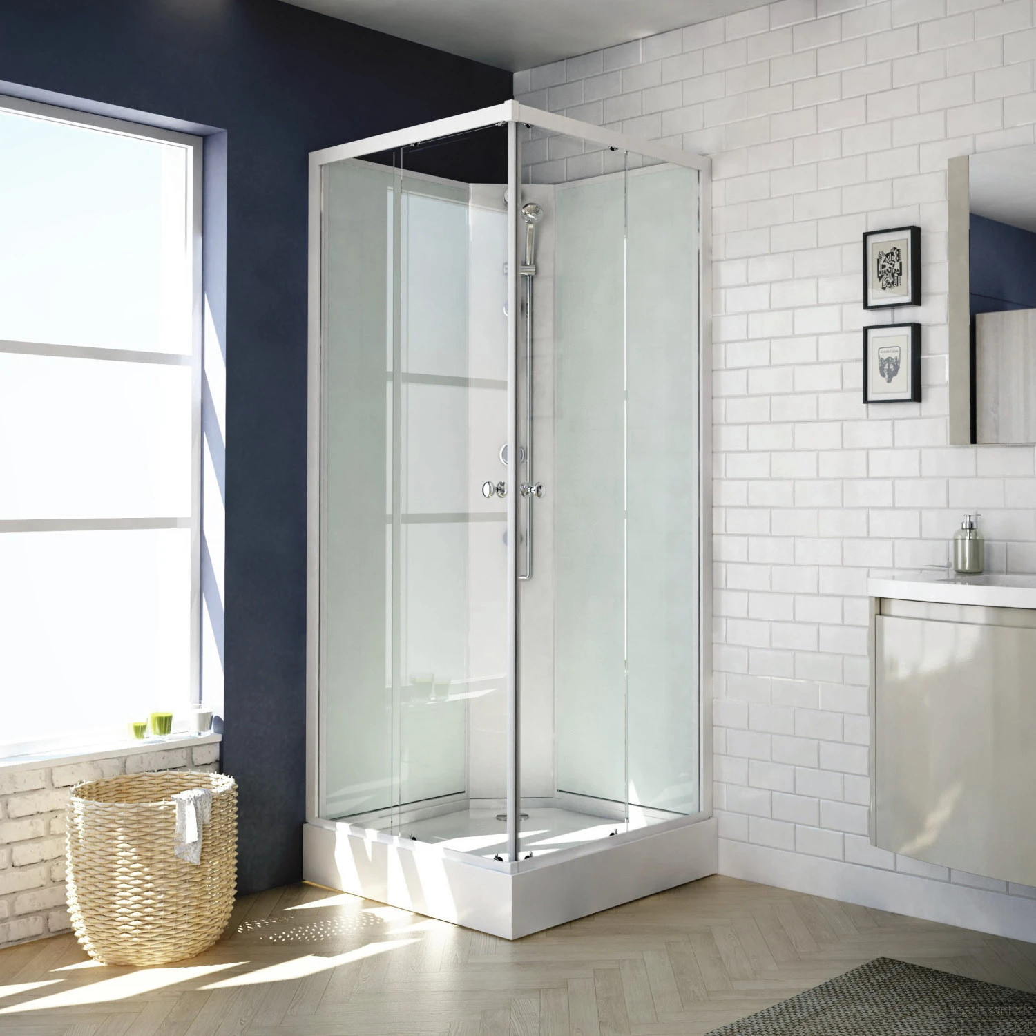 Complete Douchecabine VM Khone I 80x80x207 Cm Hoekinstap Mat Wit 1 Complete Douchecabine VM Khone I 80x80x207 Cm Hoekinstap Mat Wit