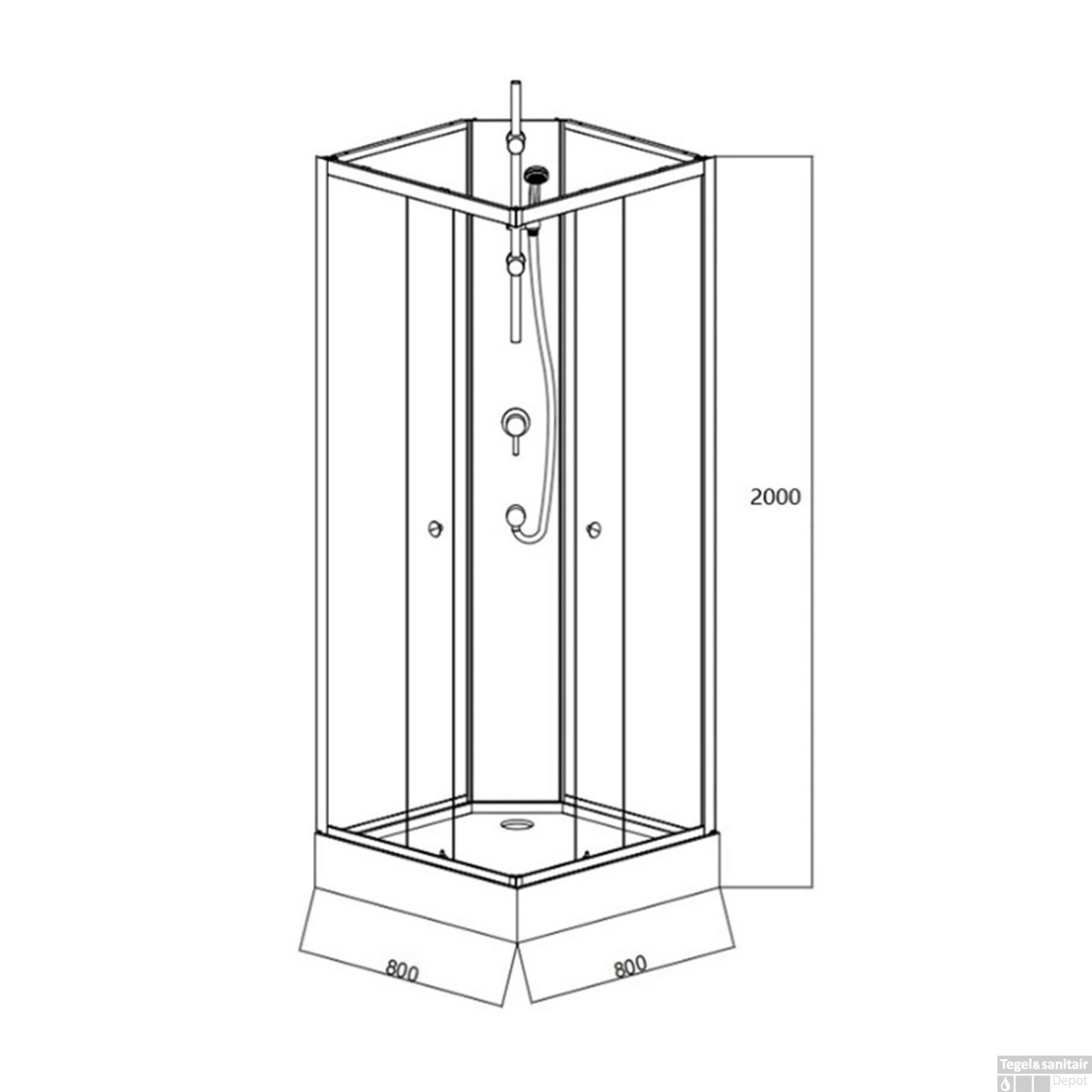 Complete Douchecabine VM Khone I 80x80x207 Cm Hoekinstap Mat Wit 3 Complete Douchecabine VM Khone I 80x80x207 Cm Hoekinstap Mat Wit - Afbeelding 3