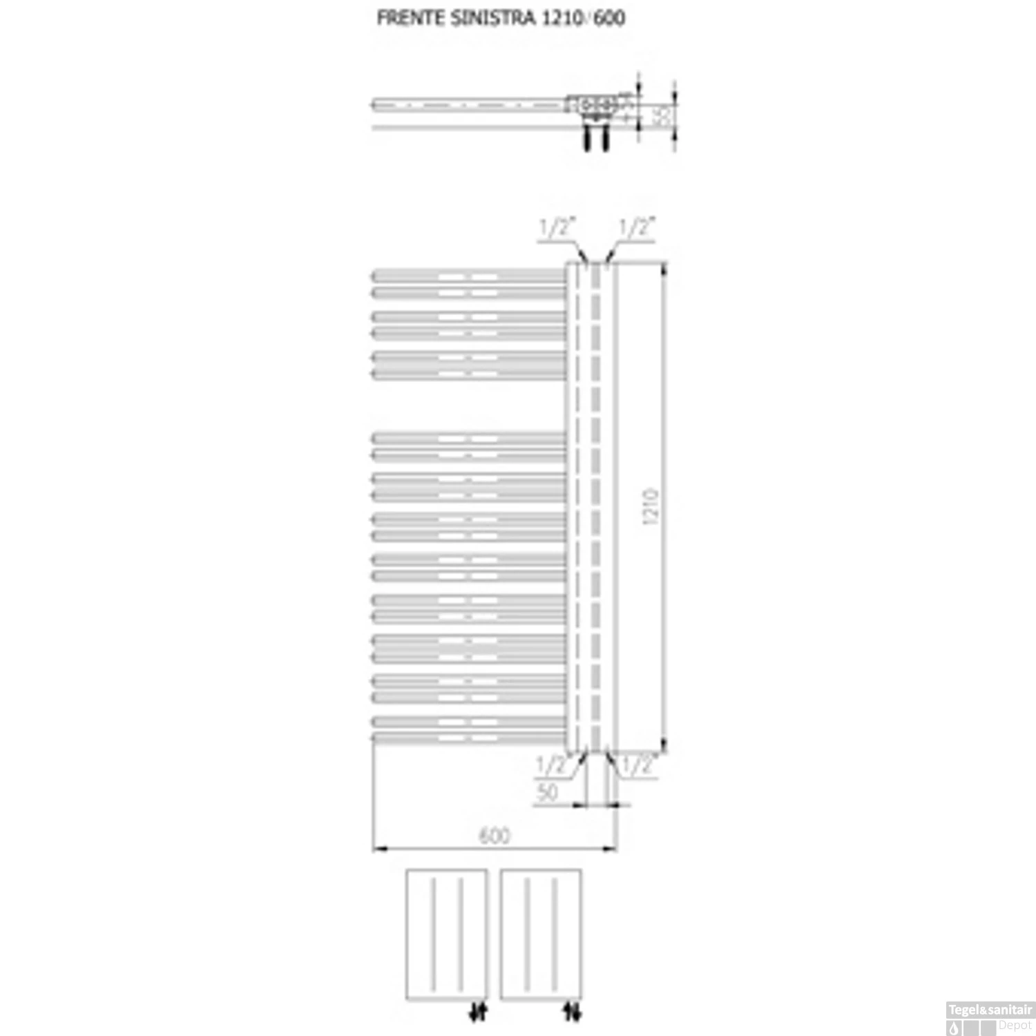 Designradiator Boss & Wessing Franto Sinistro 121 X 60 Cm 690 Watt Buis Links Donkergrijs Structuur - Afbeelding 2