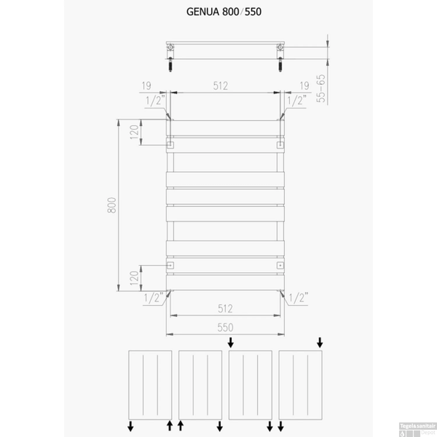 Designradiator Boss & Wessing Genuo 80 X 55 Cm 405 Watt Wit - Afbeelding 2