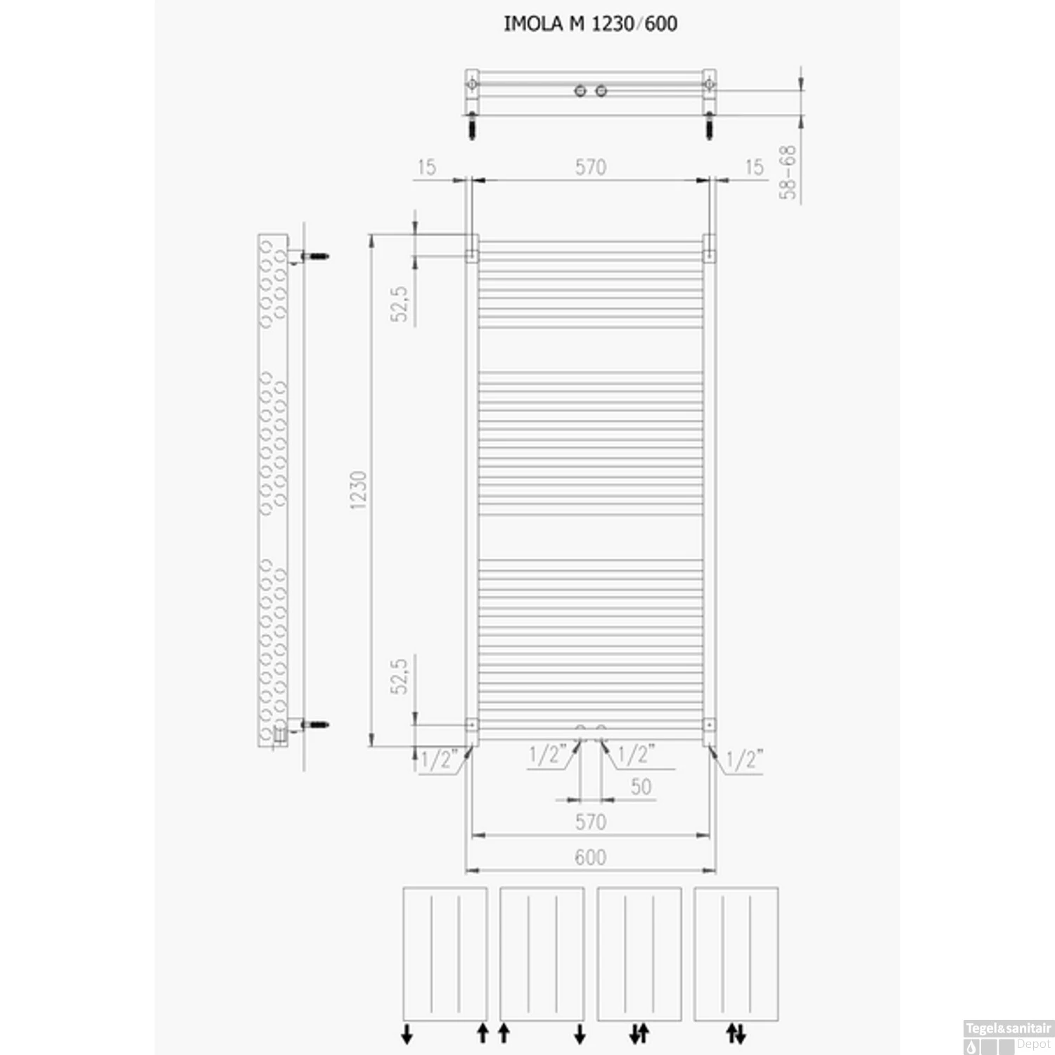 Designradiator Boss & Wessing Ifona 123x60 Cm 943 Watt Met Middenaansluiting Mat Wit - Afbeelding 2
