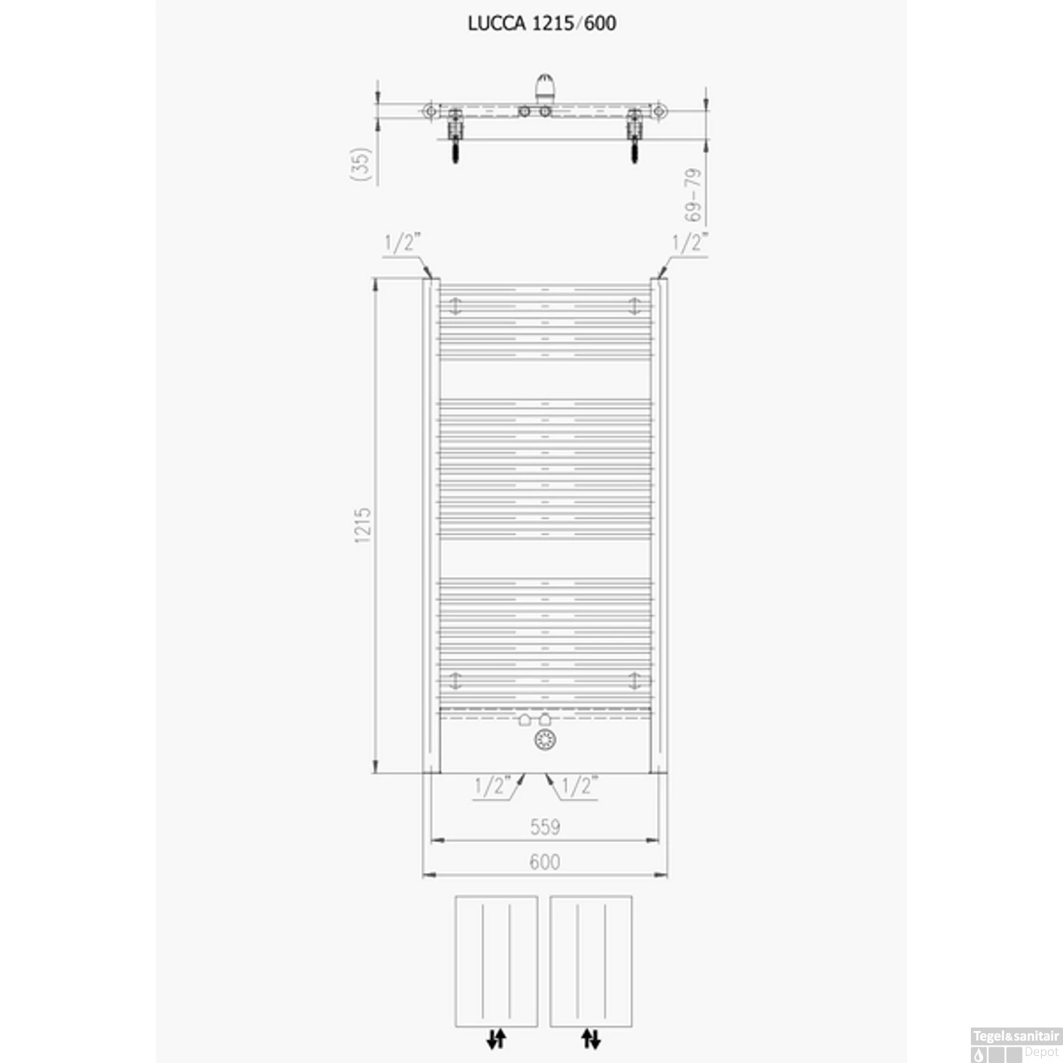 Handdoekradiator Locco 1215 X 600 Mm Aluminium 2 Handdoekradiator Locco 1215 X 600 Mm Aluminium - Afbeelding 2