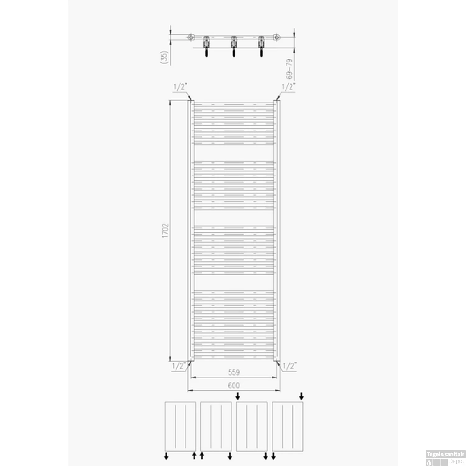 Designradiator Boss & Wessing Palian 170,2x60 Cm 921 Watt Donkergrijs Structuur - Afbeelding 2