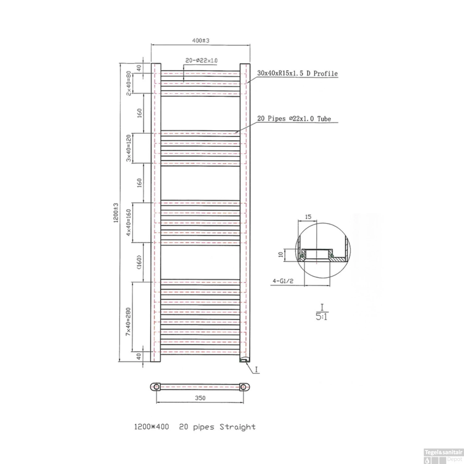 Designradiator Boss & Wessing Vertico Multirail 120x40 Cm Wit Zij-Onderaansluiting 2 Designradiator Boss & Wessing Vertico Multirail 120x40 Cm Wit Zij-Onderaansluiting - Afbeelding 2