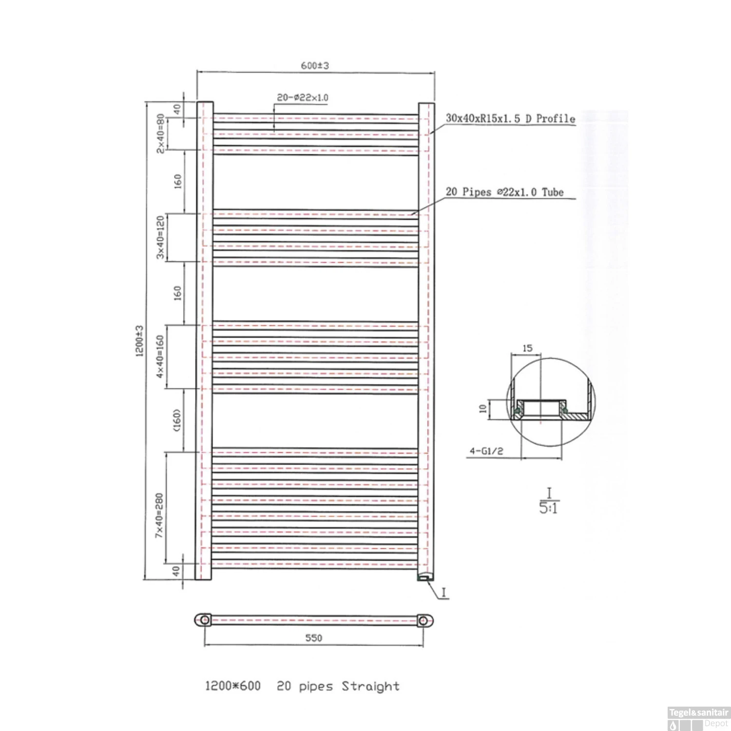 Designradiator Boss & Wessing Vertico Multirail 120x60 Cm Chroom Zij-Onderaansluiting 2 Designradiator Boss & Wessing Vertico Multirail 120x60 Cm Chroom Zij-Onderaansluiting - Afbeelding 2