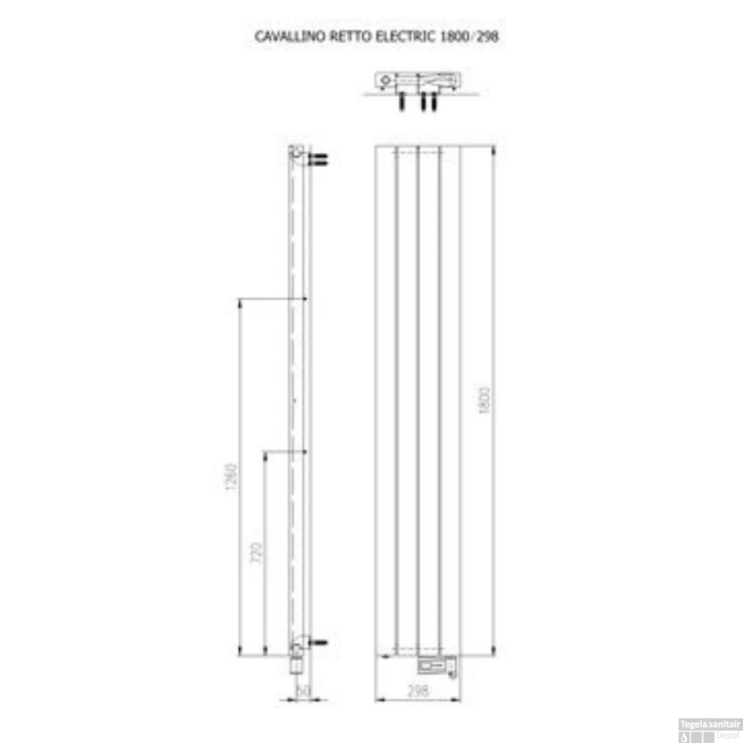 Designradiator Plieger Cavallino Retto Elektrisch 800 Watt 180x29,8 Cm Mat Zwart - Afbeelding 2