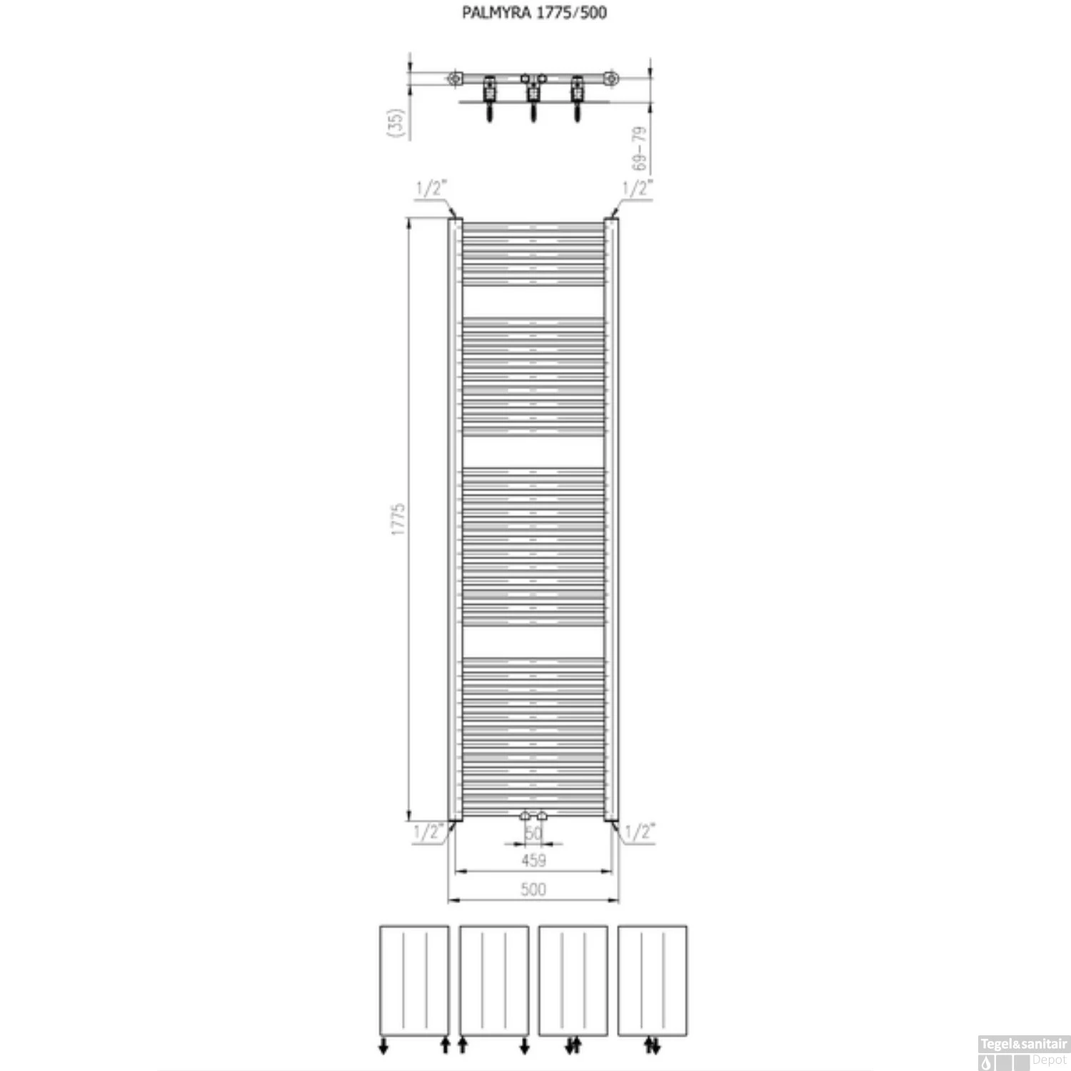 Designradiator Plieger Palmyra 868 Watt Midden- Of Zijaansluiting 177,5x50 Cm Zwart 2 Designradiator Plieger Palmyra 868 Watt Midden- Of Zijaansluiting 177,5x50 Cm Zwart - Afbeelding 2