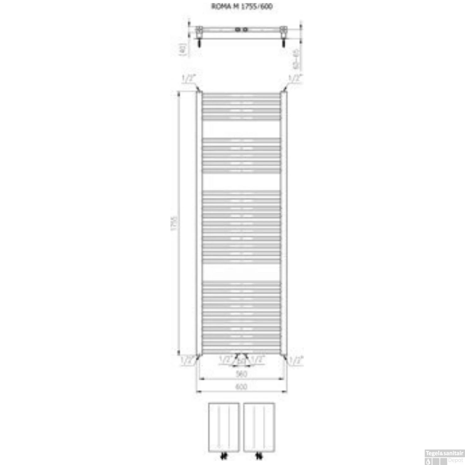 Designradiator Plieger Roma M 175,5 X 60 Cm 964 Watt Middenaansluiting Mat Zwart 2 Designradiator Plieger Roma M 175,5 X 60 Cm 964 Watt Middenaansluiting Mat Zwart - Afbeelding 2