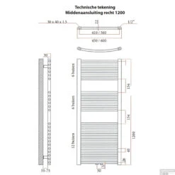 Designradiator Sanicare Middenaansluiting Recht Inclusief Ophanging 120x45 (alle Kleuren) -Winkel Voor Badkamerdouchebenodigdheden designradiator sanicare recht middenaansluiting tech