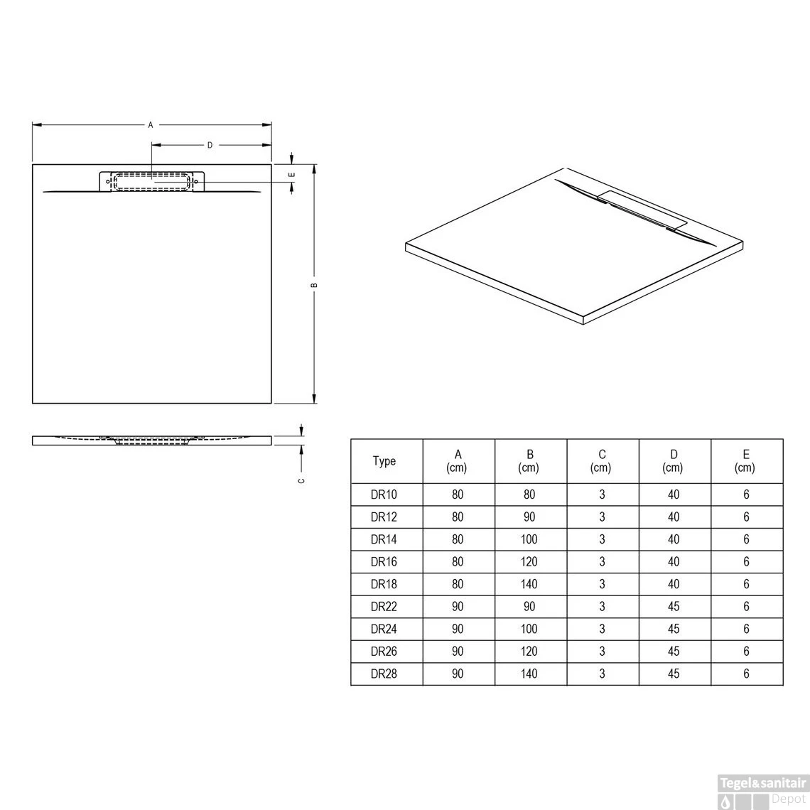 Douchebak Riho Isola 90x80 Cm Mat Licht Grijs 4 Douchebak Riho Isola 90x80 Cm Mat Licht Grijs - Afbeelding 4