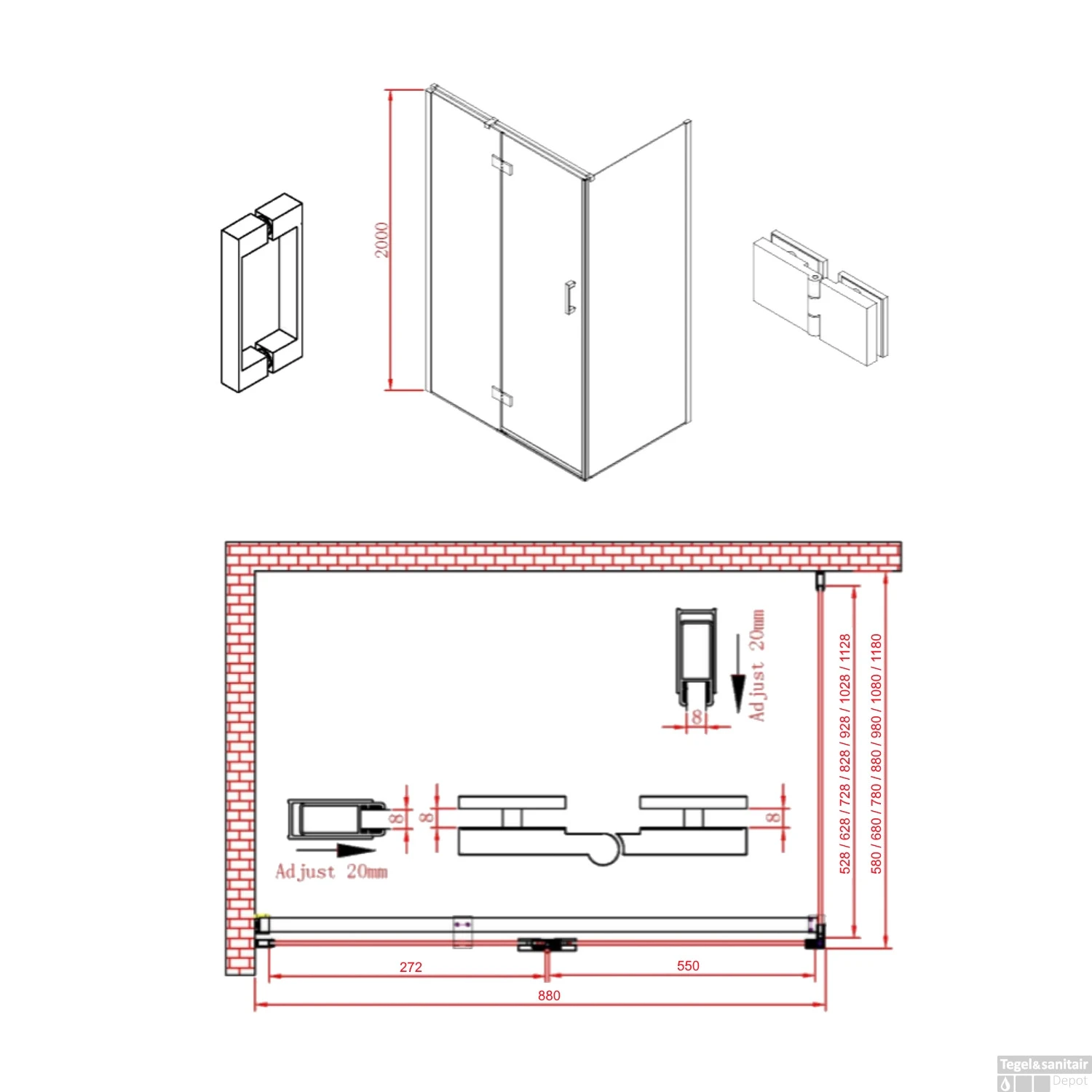 Douchecabine Boss & Wessing P&C Design 90x...cm 8mm Veiligheidsglas NANO Coating - Afbeelding 2