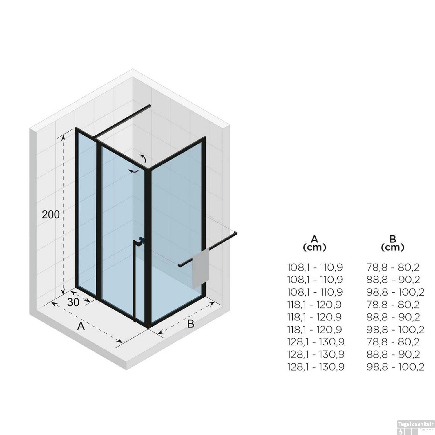 Douchecabine Riho Lucid XL GD203 Omkeerbaar Verstelbaar Aluminium 200x110x80 Cm Mat Zwart - Afbeelding 3