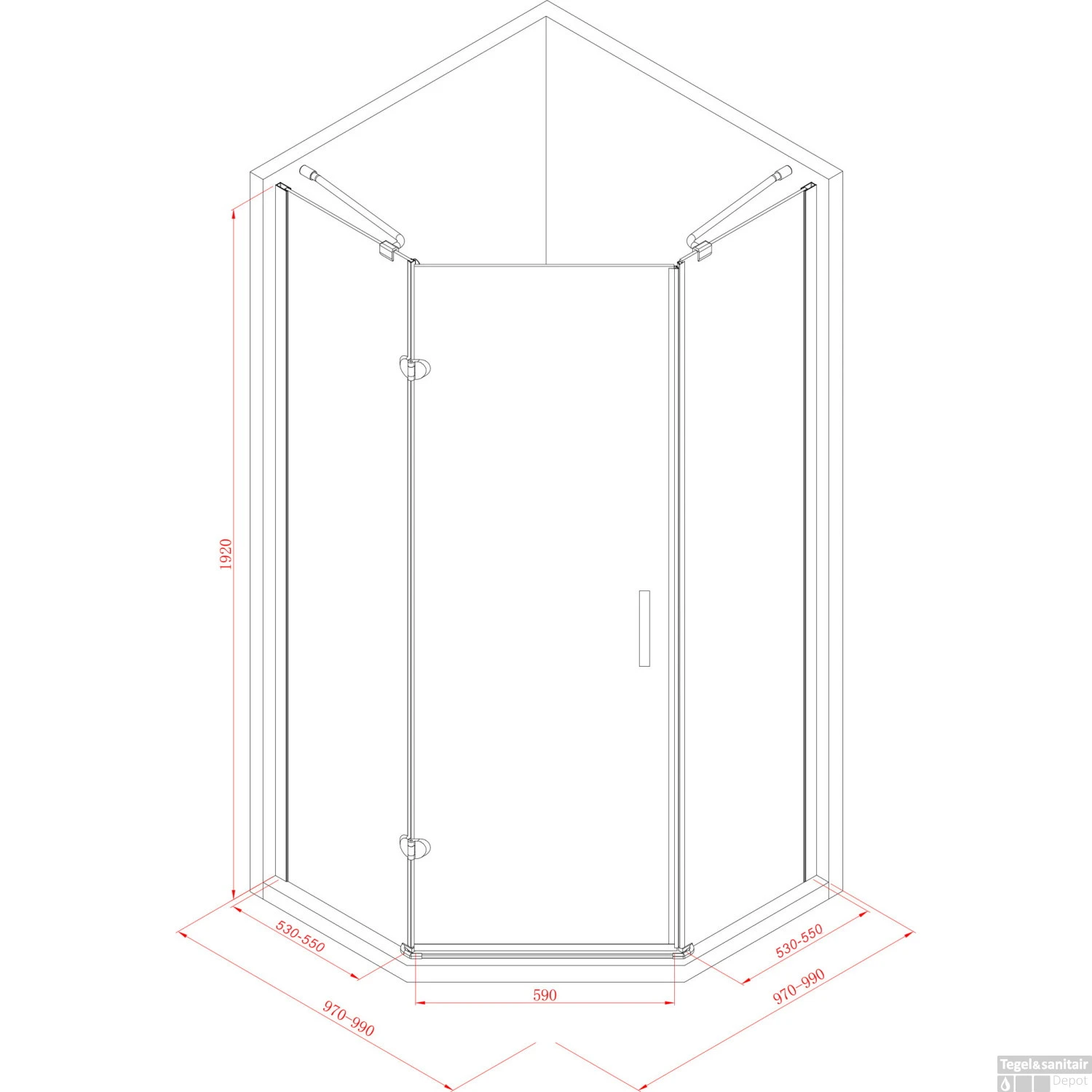 Douchecabine Sanilux Joëlle Vijfhoek 1 Deur 100x100cm 8mm 3 Douchecabine Sanilux Joëlle Vijfhoek 1 Deur 100x100cm 8mm - Afbeelding 3